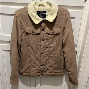Tan Corduroy Shirt Jacket with Cream Collar